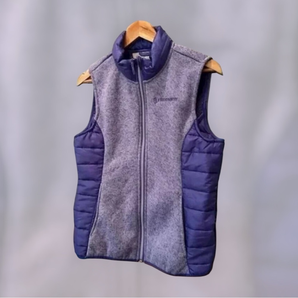 Free Country Women's Fleece Quilted Hybrid Vest Grey Purple Large